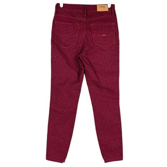 Tommy Jeans Women Red/Black Plaid Stretch Skinny Jeans Sz 2/26 Brand Stripe NWOT - Picture 2 of 12